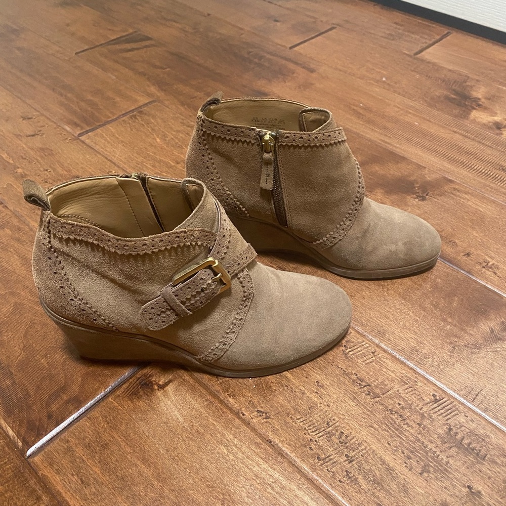 Franco Sarto Tan Ankle Booties with Buckle Accents